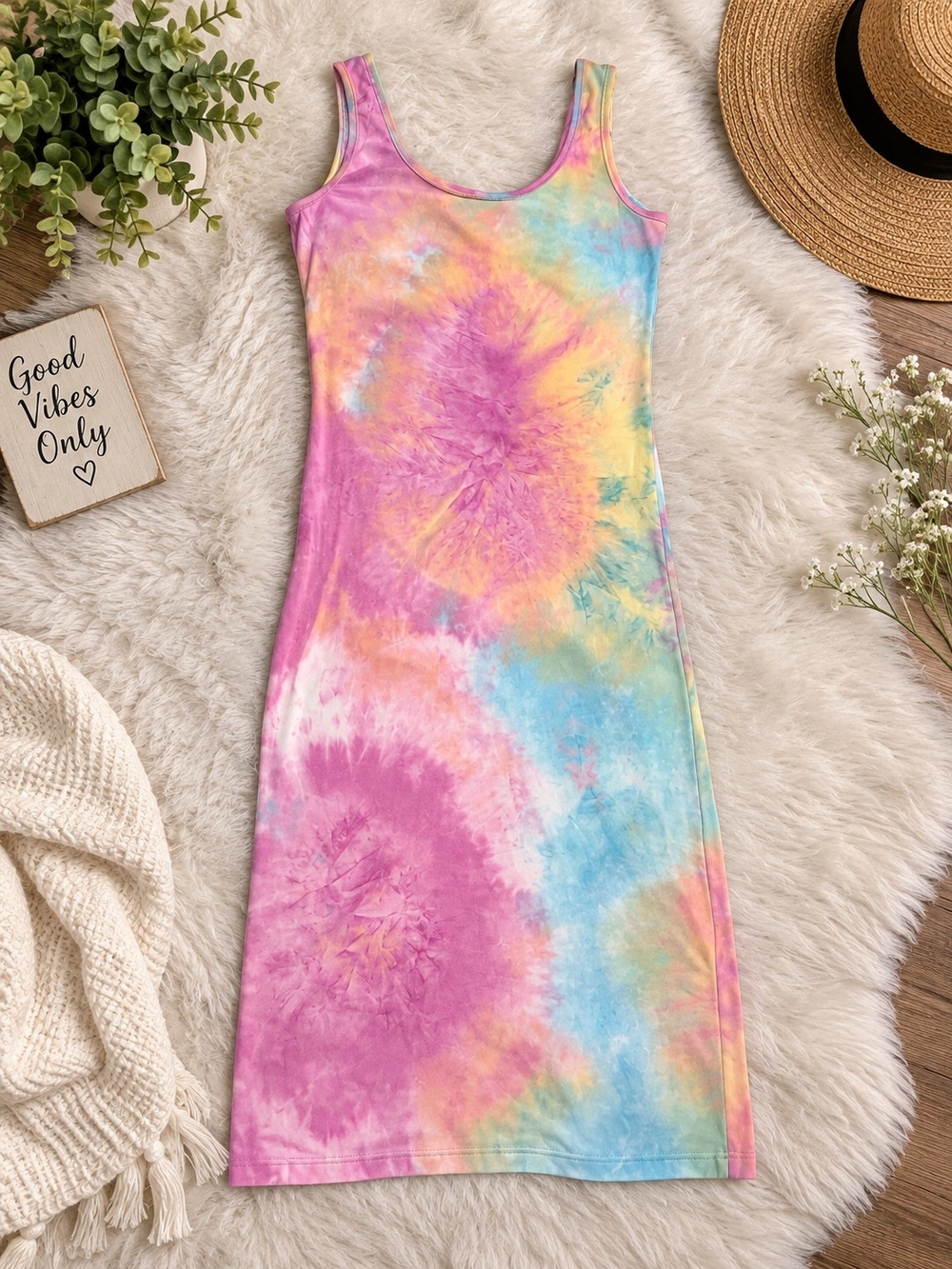 Tie-Dye Sleeveless Tank Dress - Pink Multi